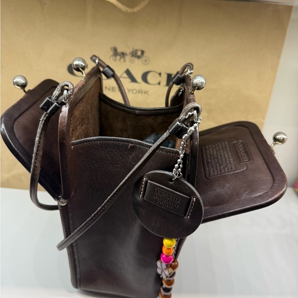 Coach Vintage Bonnie Cashin Carry doble Kiss-lock Brown Leather Shoulder Bag. - Picture 5 of 13